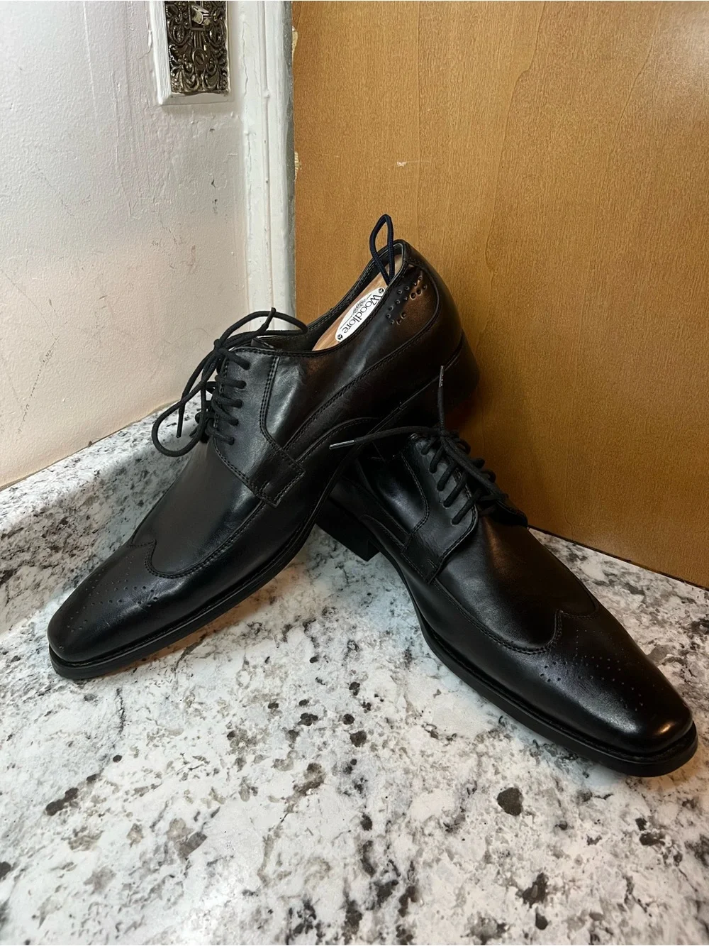 Vintage Paulo Solari Men's Black Leather Wingtip Derby Dress Shoes NWOB